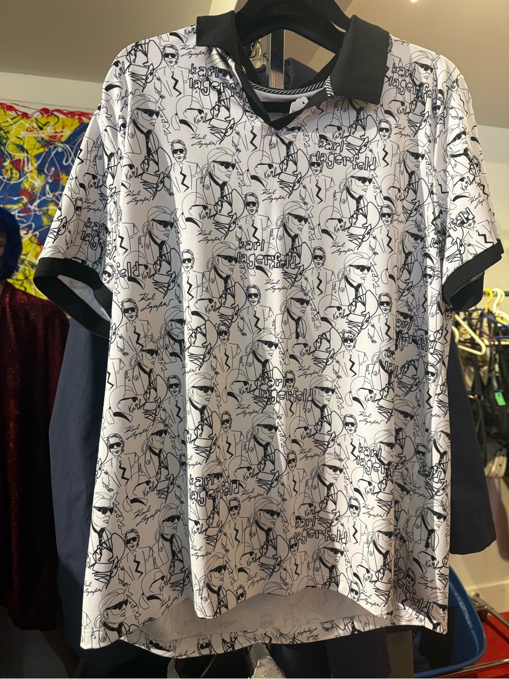 Karl Lagerfeld Black & White All-Over Graphic Polo